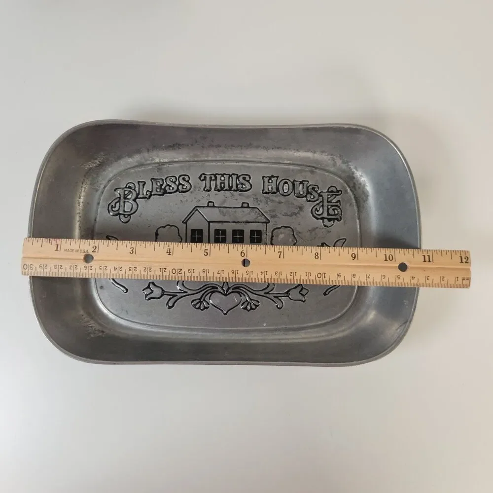 WILTON ARMETALE “Bless This House” Pewter  Serving Tray Plate 9”x 7”